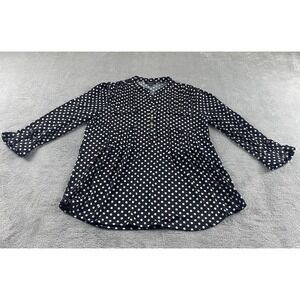 Cocomo Womens Black White Polka Dot Tunic Top 3/4 Sleeve Split Neck Size S